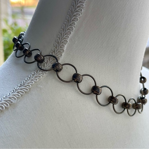 Silver Tone Stamped 925 16" Link Choker Necklace Circles & Silver Beads - Picture 7 of 10